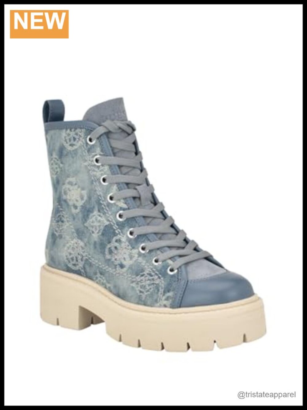 Jacquard Denim Combat Bootie with Zip Closure